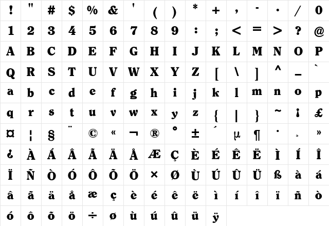 Clearface ITC BQ Regular Character Map