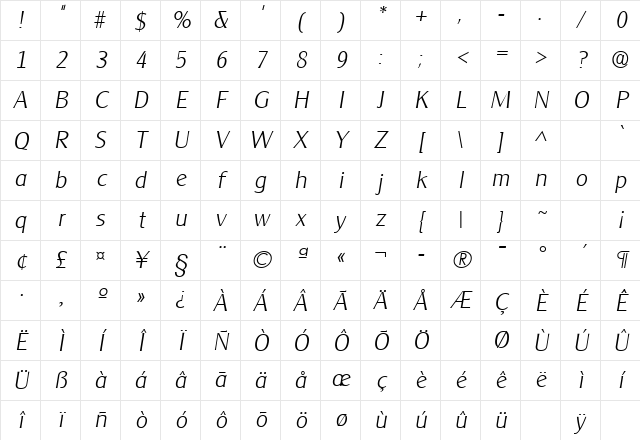 ClearfaceGothicLH Italic Character Map