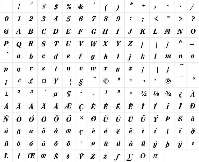 ClearfaceH Bold Italic Character Map ClearfaceH Bold Italic Character Map