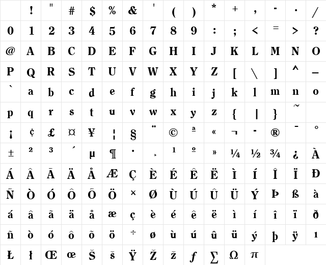 ClearfaceH Bold Character Map ClearfaceH Bold Character Map