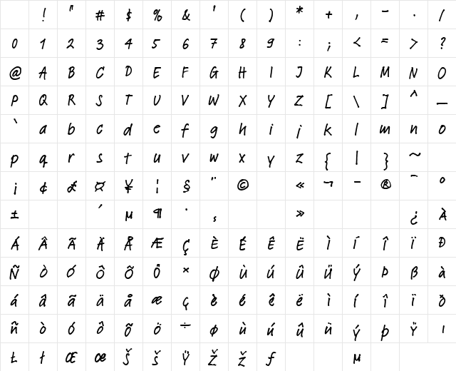 LTFeltpen Regular Bold Character Map LTFeltpen Regular Bold Character Map