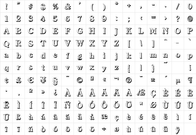 ClearfaceShadow Bold Character Map
