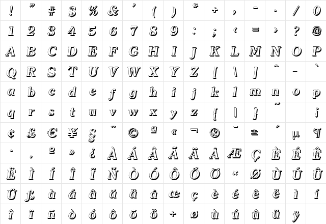 ClearfaceShadow BoldItalic Character Map