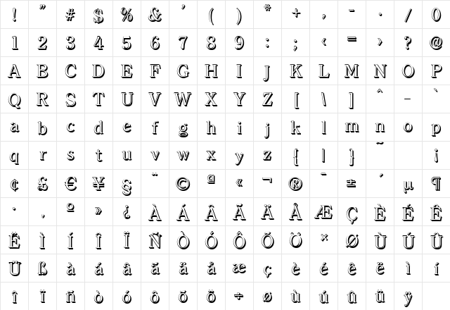 ClearfaceShadow Regular Character Map
