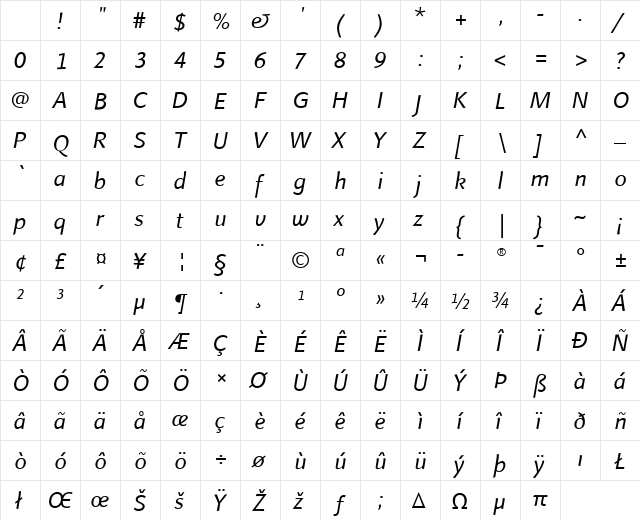 LTFinnegan Regular Italic Character Map LTFinnegan Regular Italic Character Map