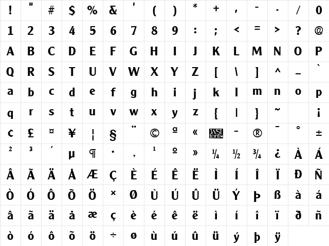 ClearlyGothic Bold Character Map