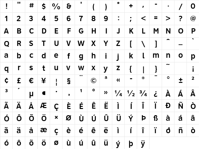 ClearviewHwy-5-W Regular Character Map