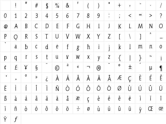 AidaSerifa-Condensed Regular Character Map AidaSerifa-Condensed Regular Character Map