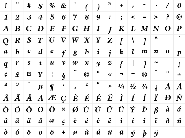 ClericSSK BoldItalic Character Map