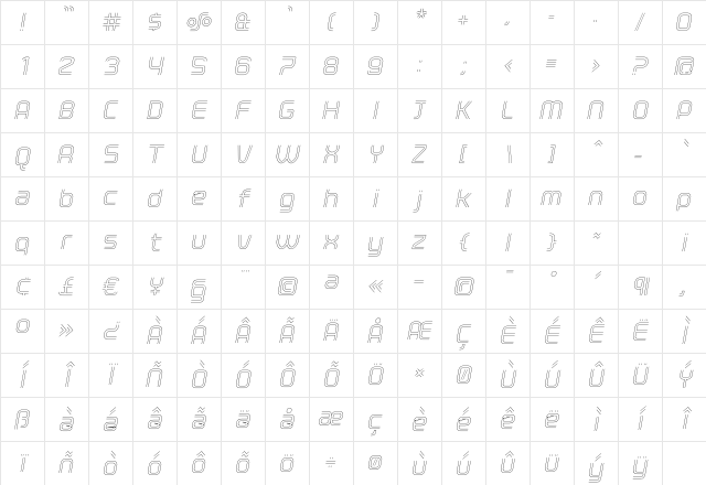 ClickLight Oblique Regular Character Map ClickLight Oblique Regular Character Map
