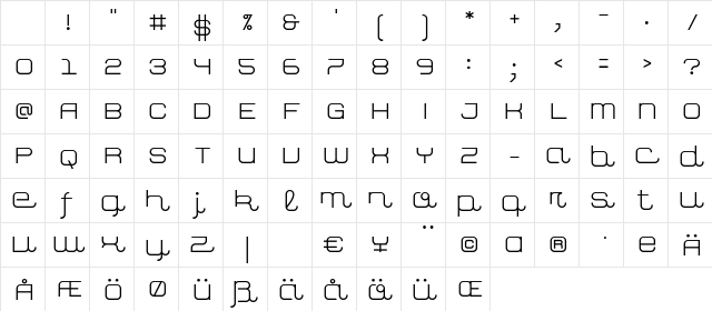 closeHookline Straight Character Map