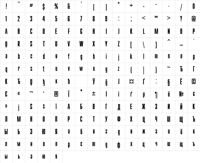 CompactCTT Regular Character Map