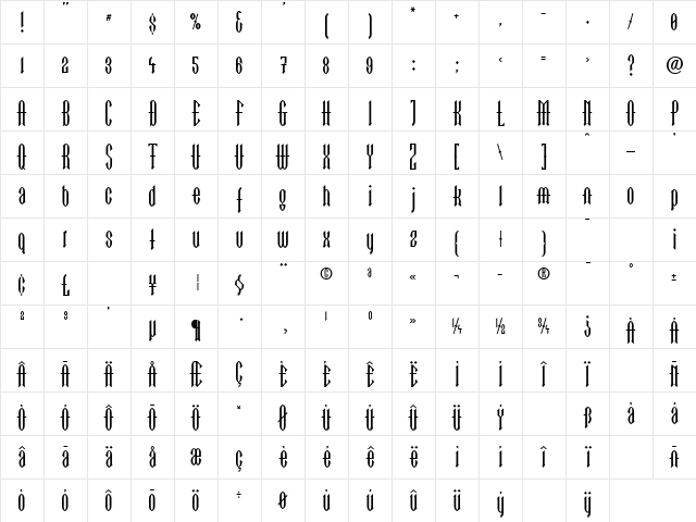 LTGoTekk Thin Bold Character Map