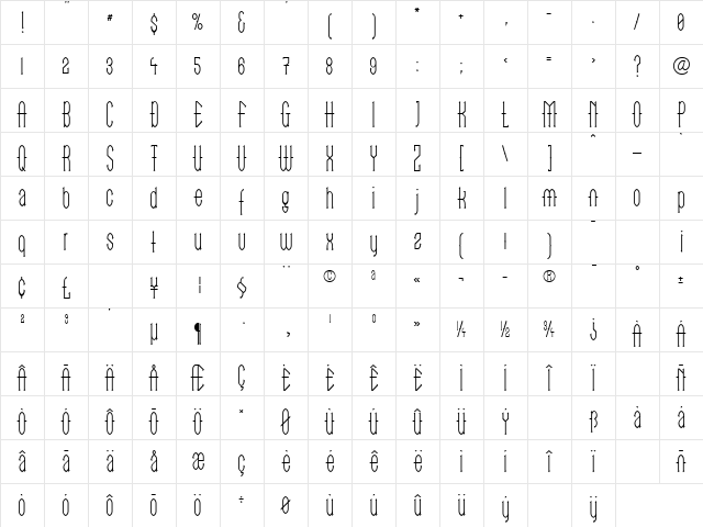 LTGoTekk Thin Regular Character Map