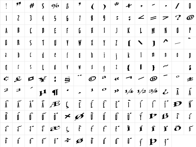 Coast Regular Character Map