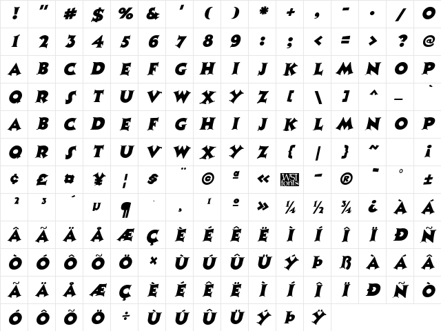 Coaster Italic Character Map