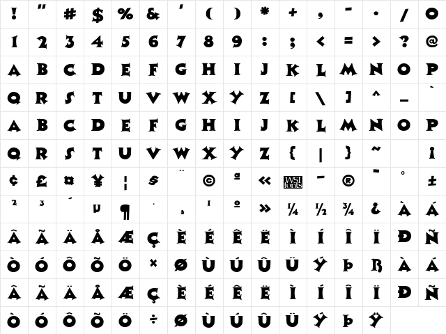 Coaster Regular Character Map