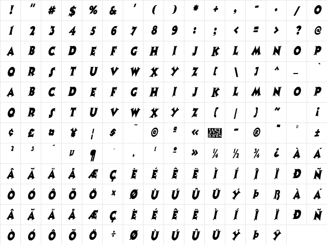 CoasterNarrow Italic Character Map CoasterNarrow Italic Character Map