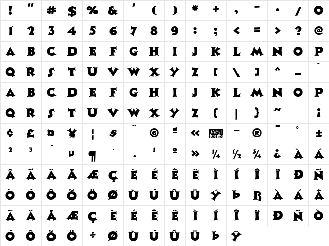 Coaster Regular Character Map