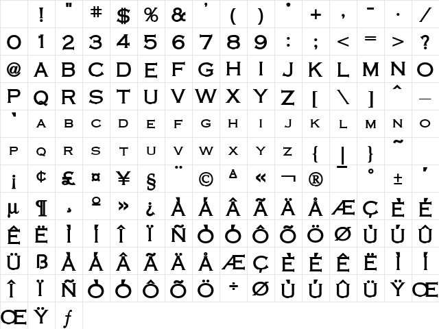 Cobalt Bold Character Map Cobalt Bold Character Map