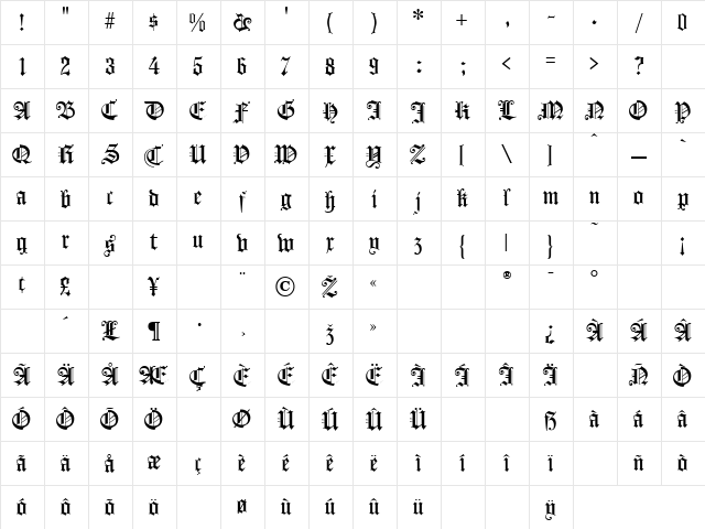 Konigsburg Regular Character Map