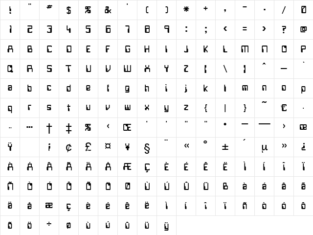 Cockpit Regular Character Map