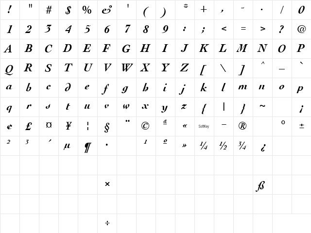 Cocktail Bold Italic Character Map