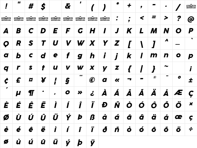 CocoSharp Trial Extrabold Italic Character Map CocoSharp Trial Extrabold Italic Character Map