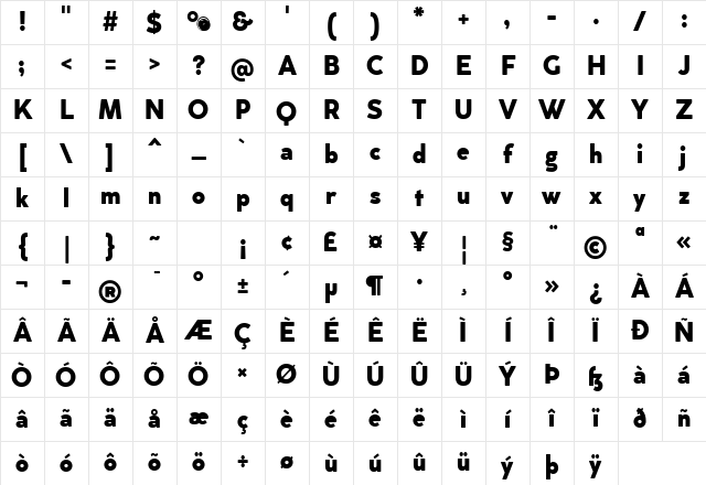 Cocogoose Classic Trial ExtraBold Character Map