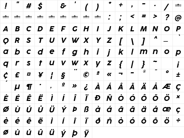 Cocogoose ProTrial Darkmode Italic Character Map
