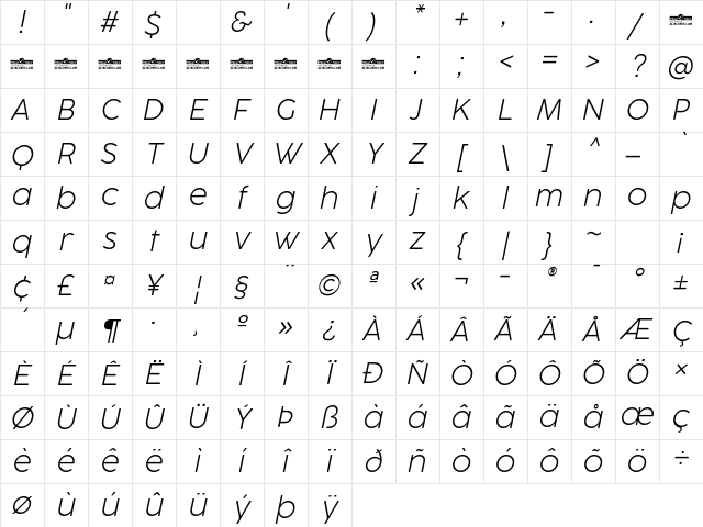 Cocogoose ProTrial Ultralight Italic Character Map Cocogoose ProTrial Ultralight Italic Character Map