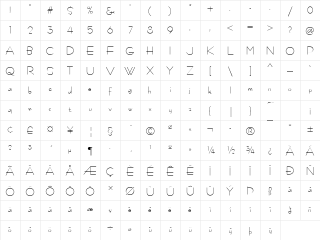 Konkord-Retro Regular Character Map
