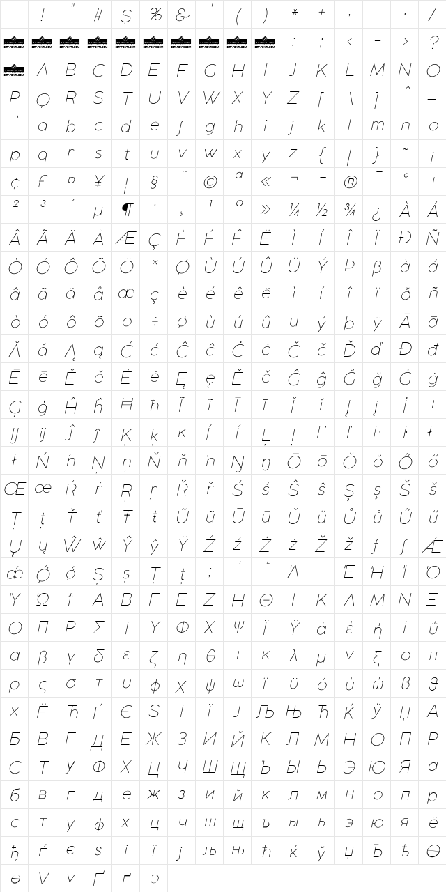 Coco Gothic ExtLt Italic Character Map Coco Gothic ExtLt Italic Character Map