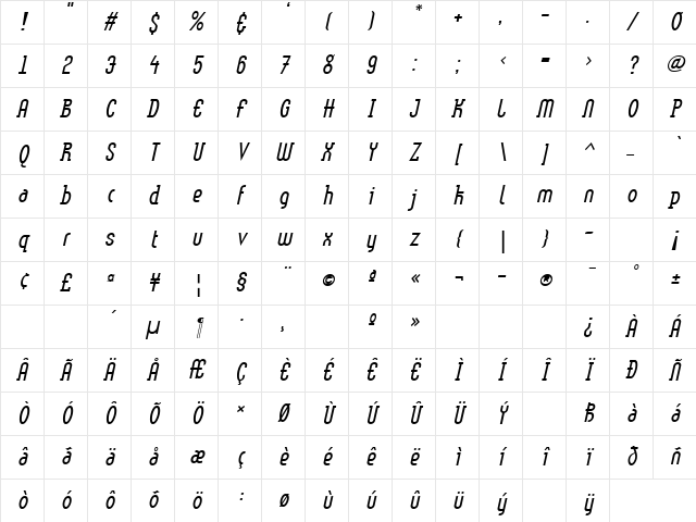 LTMethod Light Oblique Character Map LTMethod Light Oblique Character Map