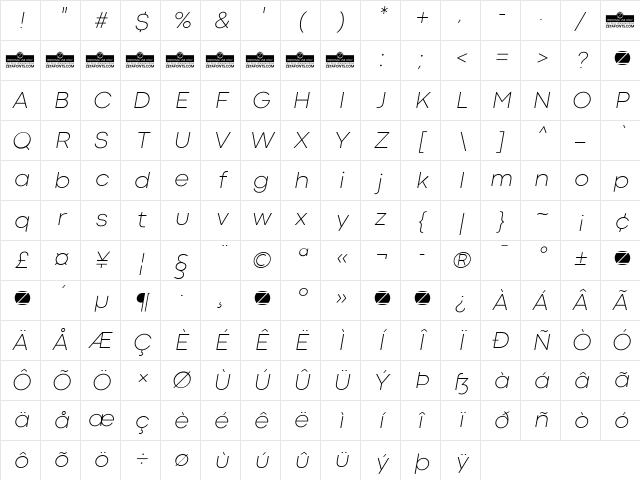 Codec Cold ExtraLight Italic Character Map