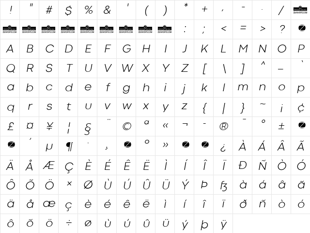 Codec Cold Light Italic Character Map Codec Cold Light Italic Character Map
