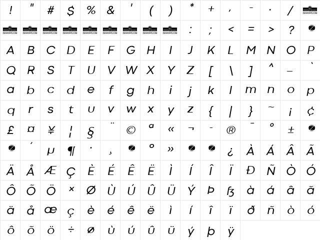 Codec Cold Italic Character Map