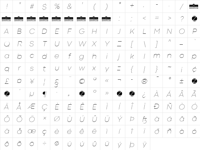 Codec Cold Thin Italic Character Map