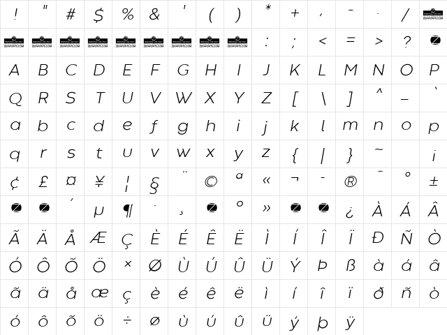 Codec Warm Trial Light Italic Character Map