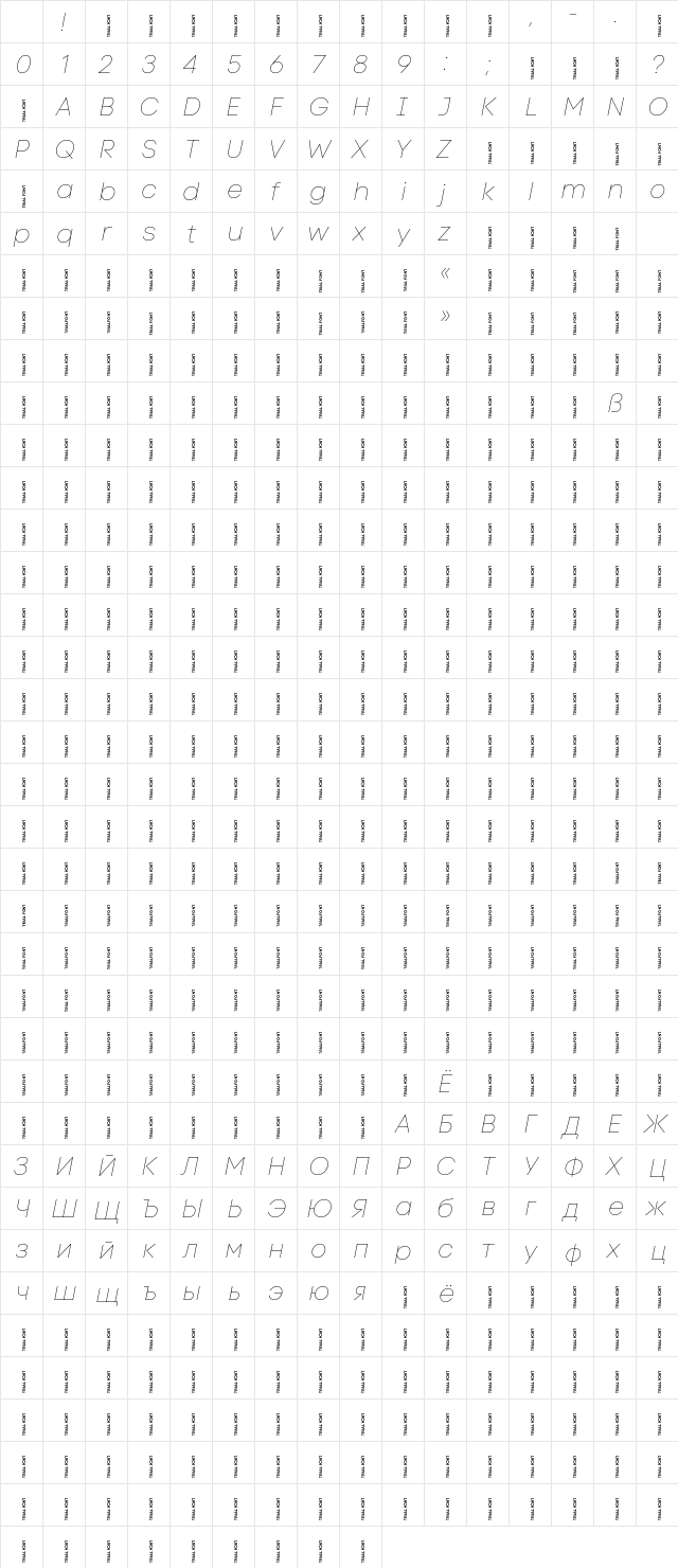Code Next-Trial Hairline Italic Character Map Code Next-Trial Hairline Italic Character Map