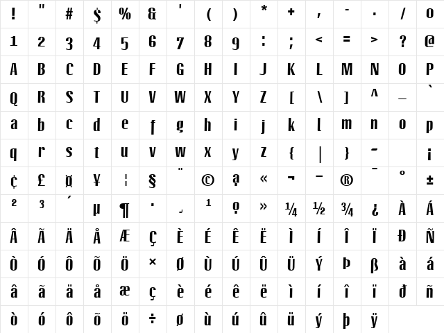 LTOctane Bold Character Map