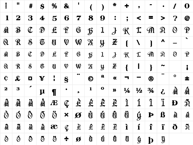 CollingswoodSCapsSSK Bold Character Map