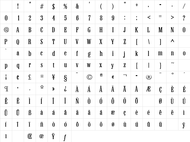 Colonel Regular Character Map
