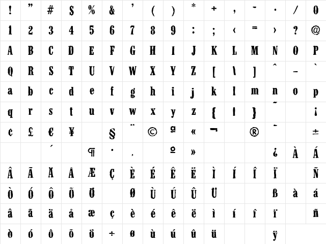 ColonelAntique Bold Character Map