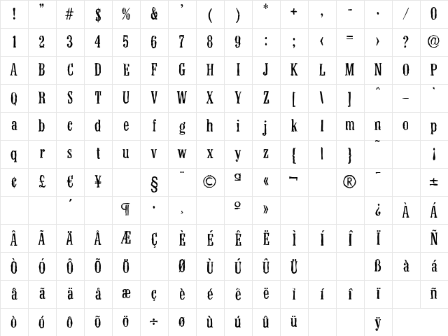 ColonelAntique Regular Character Map