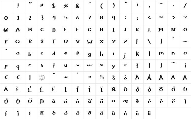 Colophon DBZ Regular Character Map