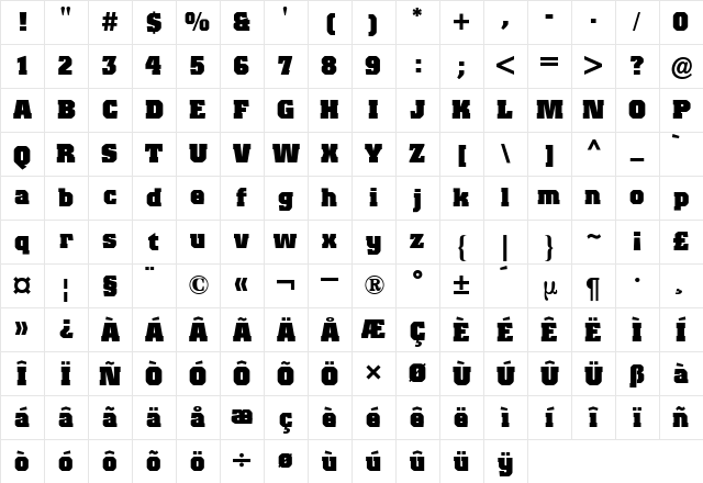 Colossalis BQ Regular Character Map