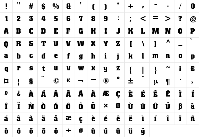 Colossalis BQ Bold Character Map