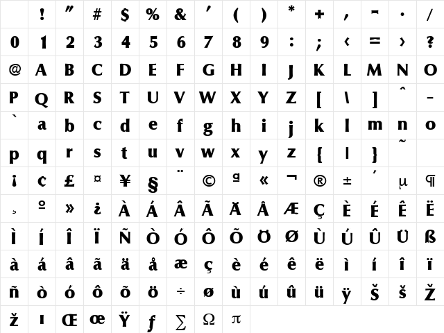 Columbia-ExtraBold Regular Character Map Columbia-ExtraBold Regular Character Map