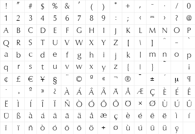 ColumbiaSerial-Xlight Regular Character Map ColumbiaSerial-Xlight Regular Character Map